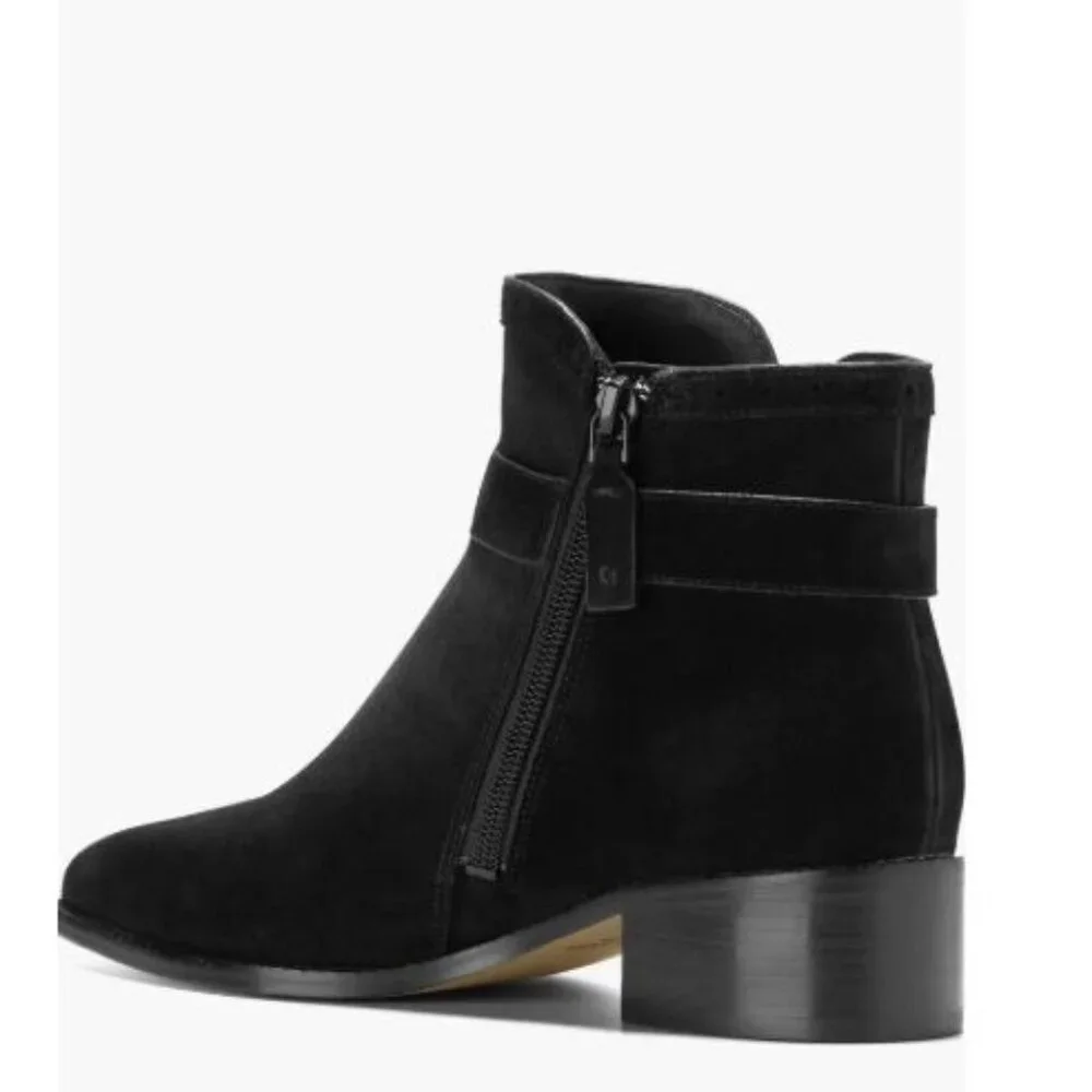 Cole Haan Womens Black Suede Side Zip Up Norella Buckle Ankle Bootie Sz 9 B New